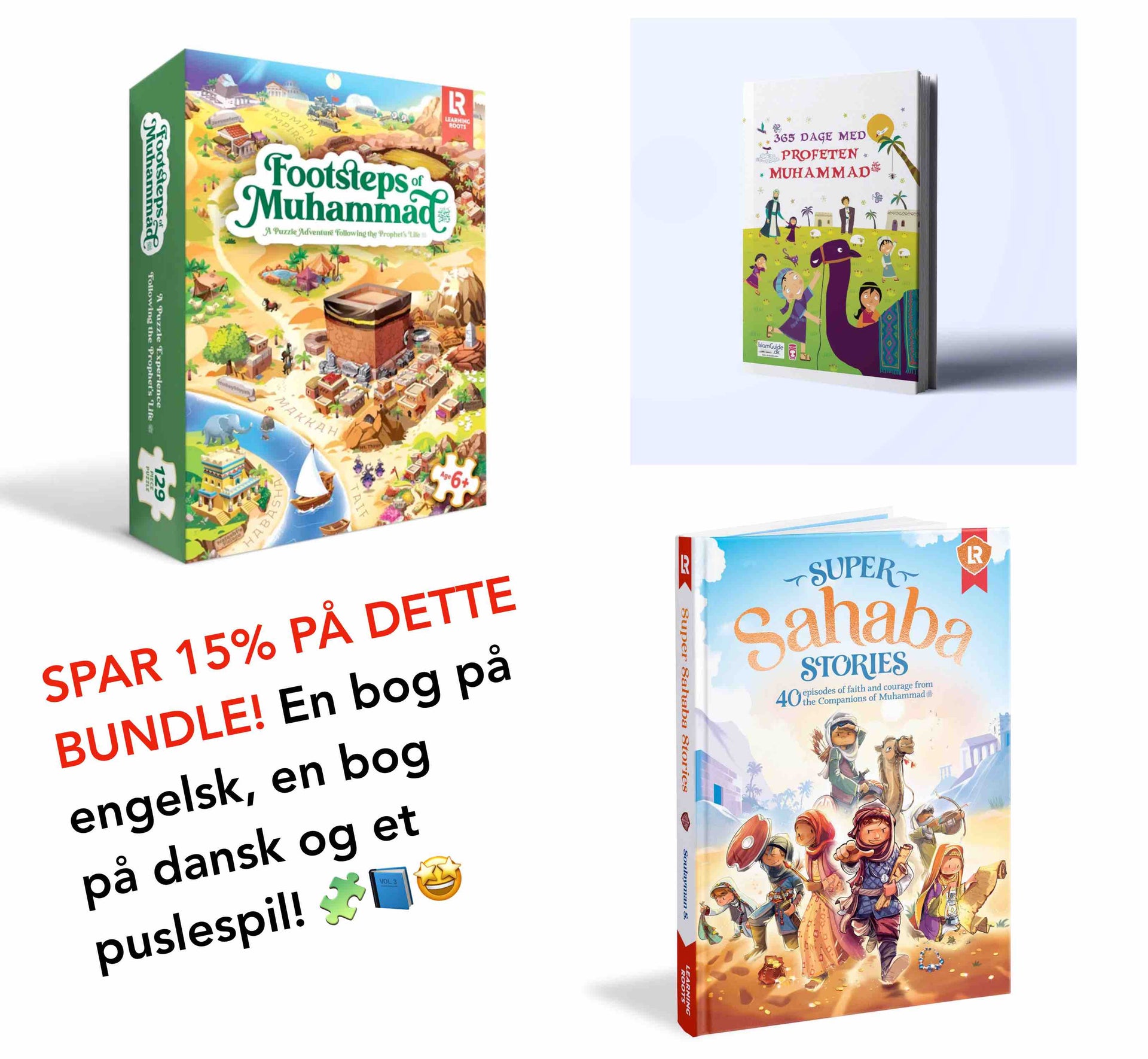 BUNDLE - Profeten Muhammadﷺ puslespil, Super Sahaba bogen og 365 dagen med Profeten BUNDLE - Profeten Muhammadﷺ puslespil, Super Sahaba bogen og 365 dagen med Profeten