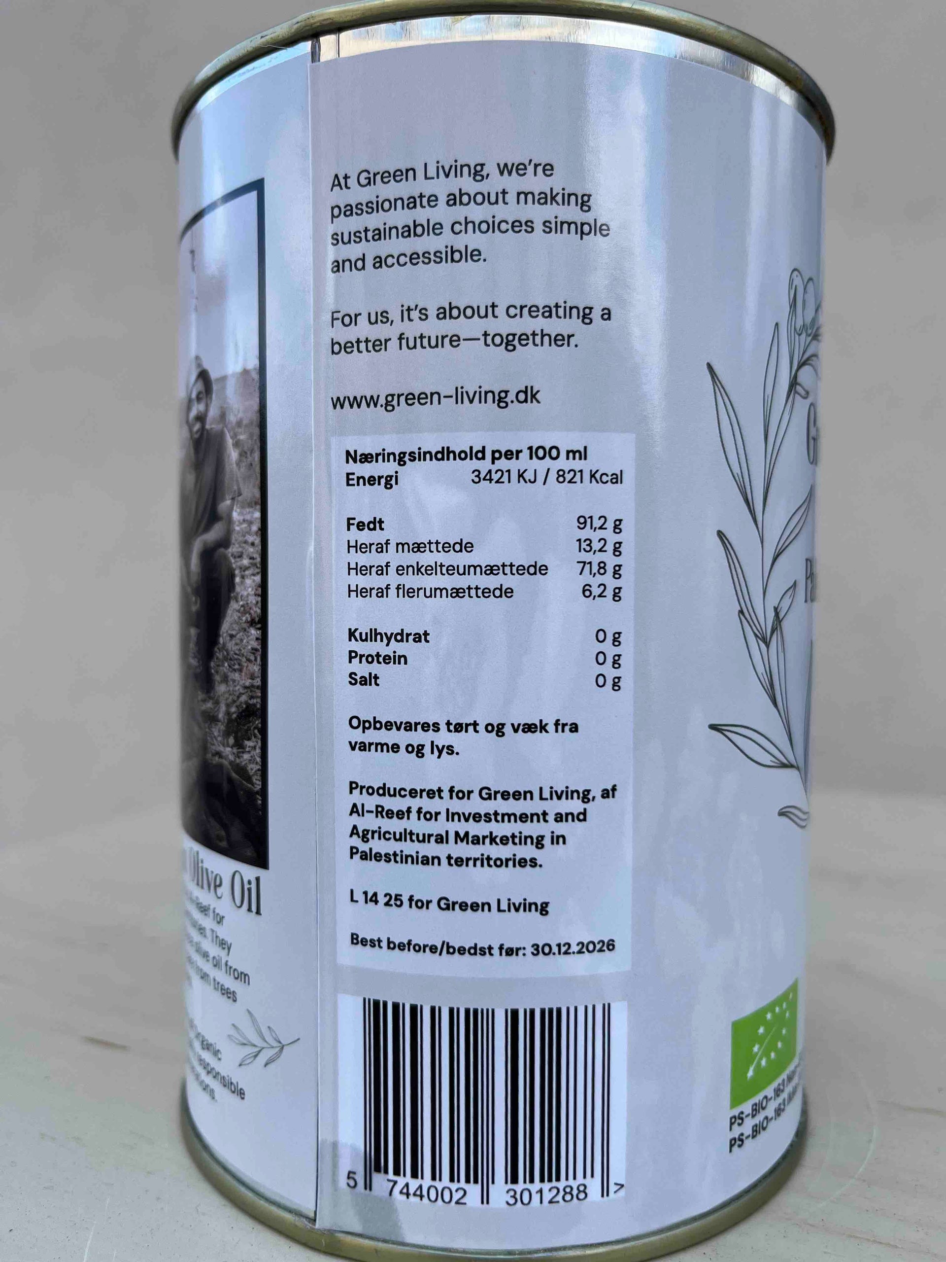 Økologisk ekstra jomfru olivenolie fra Palæstina - 1 liter Økologisk ekstra jomfru olivenolie fra Palæstina - 1 liter