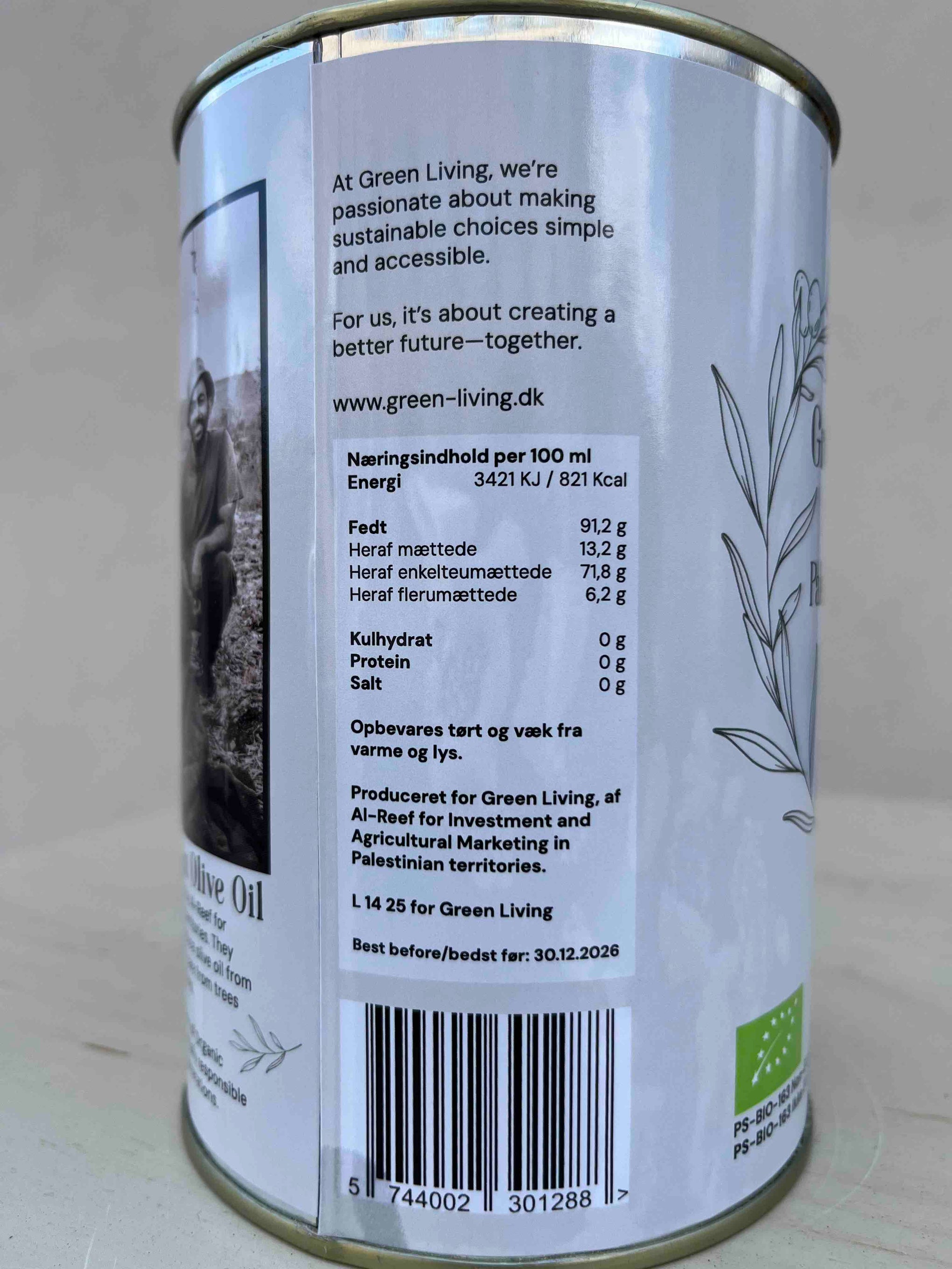 Økologisk ekstra jomfru olivenolie fra Palæstina - 1 liter Økologisk ekstra jomfru olivenolie fra Palæstina - 1 liter