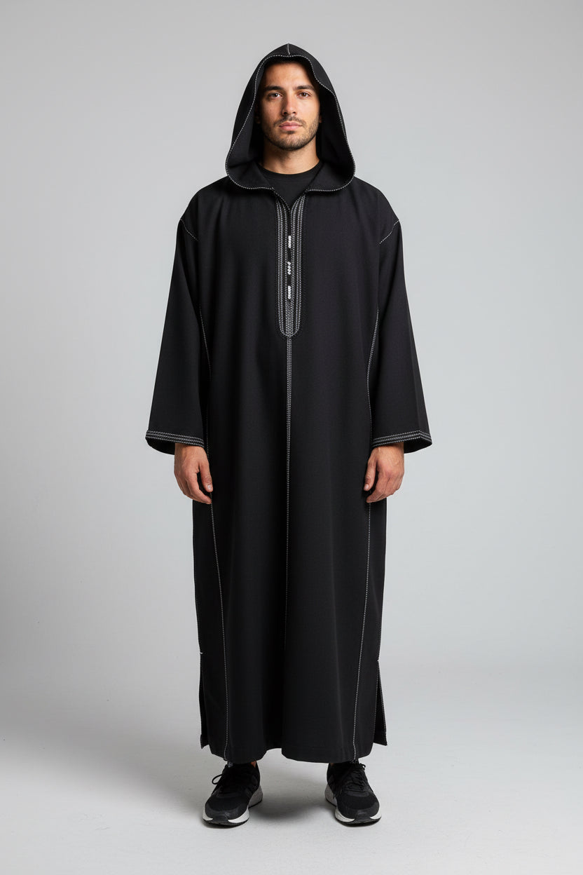 Thobe Jubbah | Sort | Tyk fleece kvalitet med hætte