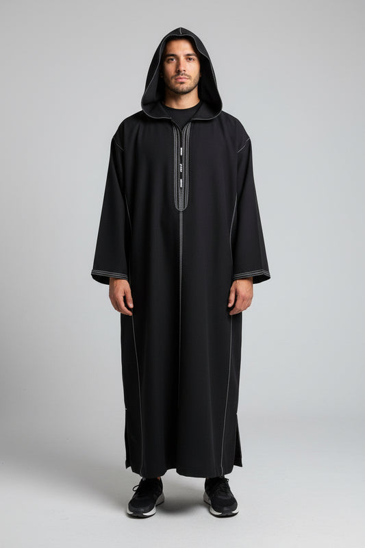 Thobe Jubbah | Sort | Tyk fleece kvalitet med hætte