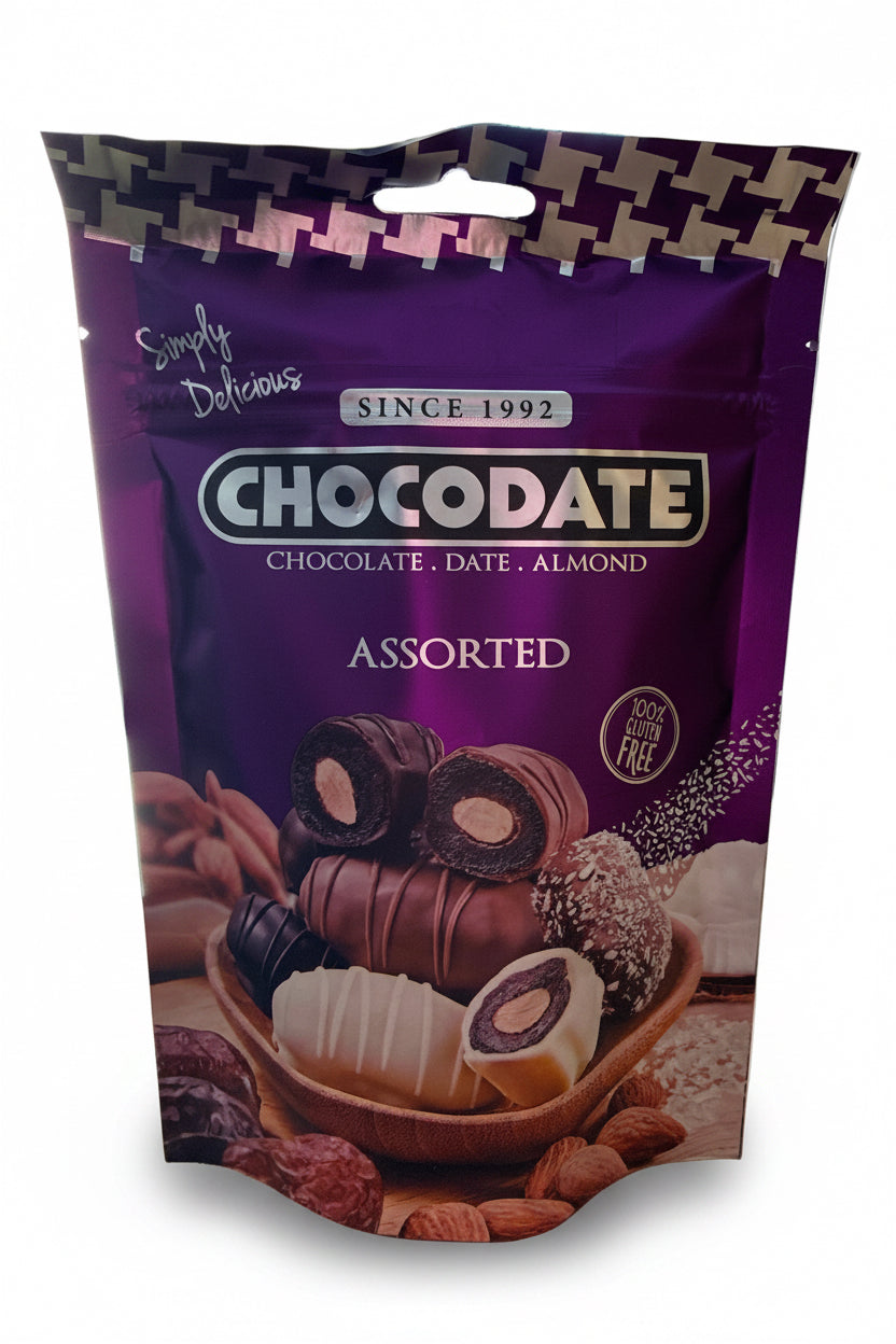 CHOCODATE | assorted | Blandede chokolade dadler m mandler | 90 g