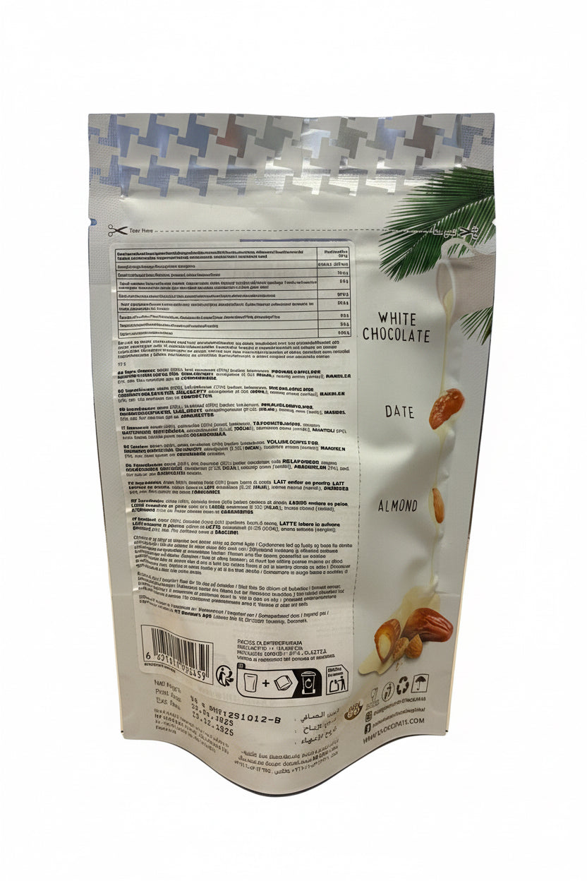 CHOCODATE | hvid white | hvid chokolade dadler m mandler | 90 g