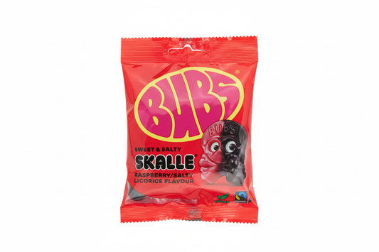 Bubs - Halal slik - Hindbær/lakrids vingummiskalle - Gelatinfri lakrids - 90g - kun naturlige ingredienser