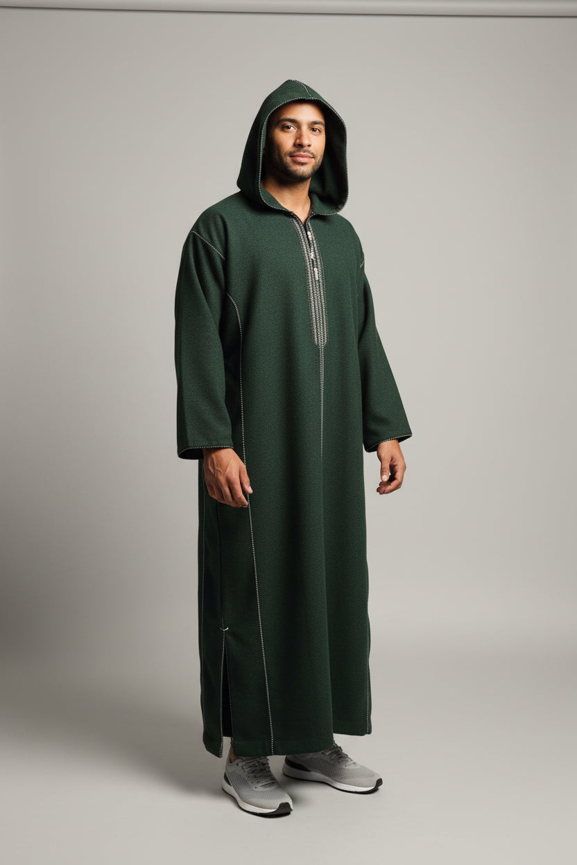 Thobe Jubbah | Dyb Grøn | Tyk fleece kvalitet med hætte
