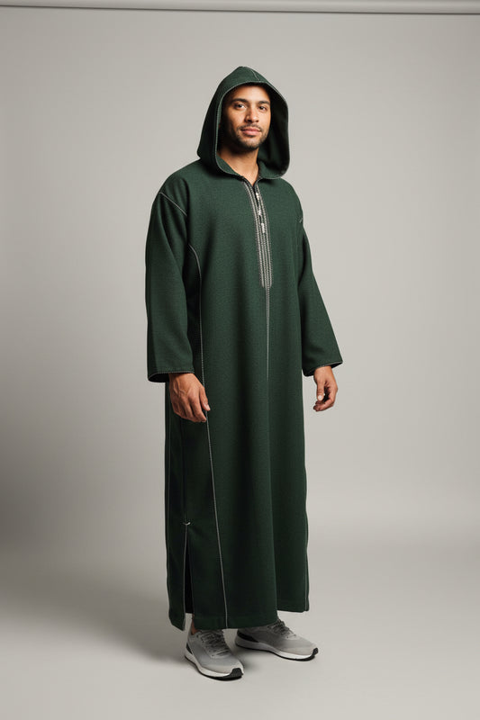 Thobe Jubbah | Dyb Grøn | Tyk fleece kvalitet med hætte
