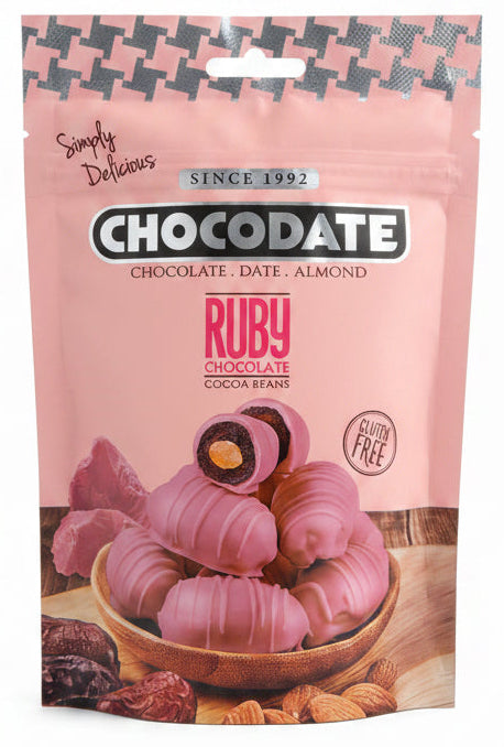 CHOCODATE | RUBY chocolate dadler m mandler | 90 g