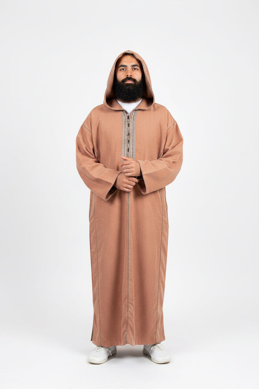 Thobe Jubbah | Camel brun | Tyk fleece kvalitet med hætte