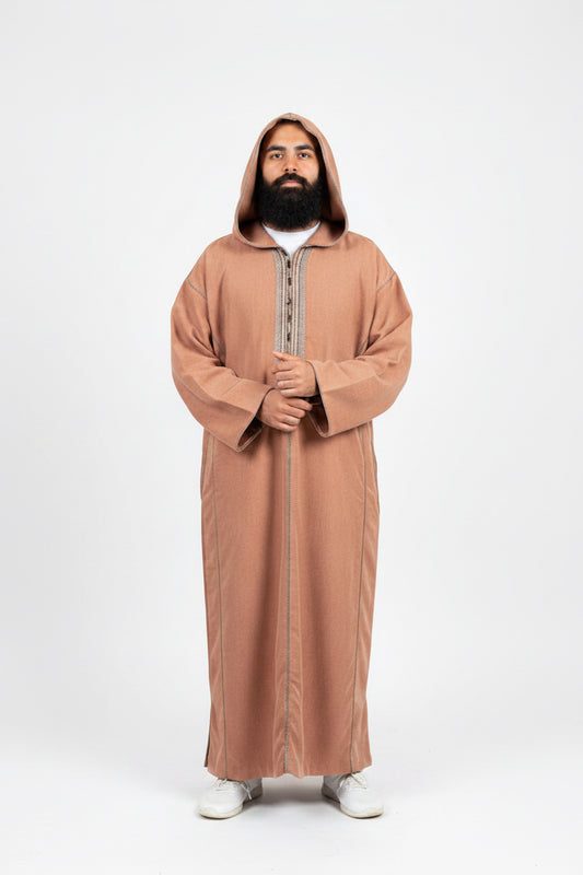 Thobe Jubbah | Camel brun | Tyk fleece kvalitet med hætte