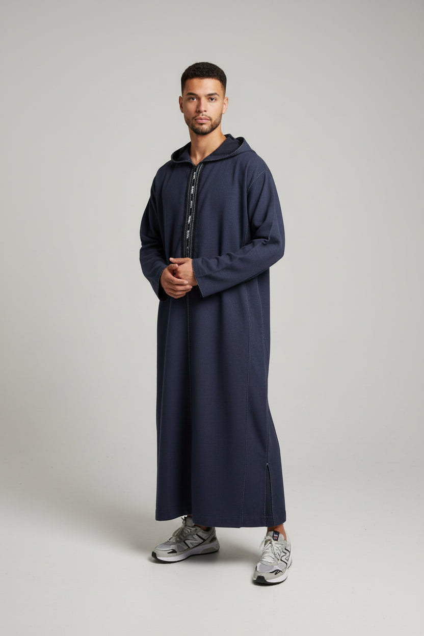 Thobe Jubbah | Blå | Tyk fleece kvalitet med hætte