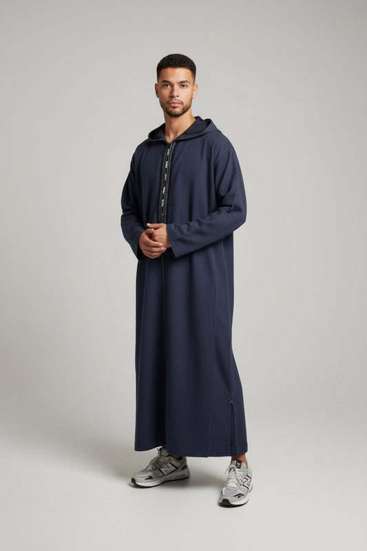 Thobe Jubbah | Blå | Tyk fleece kvalitet med hætte
