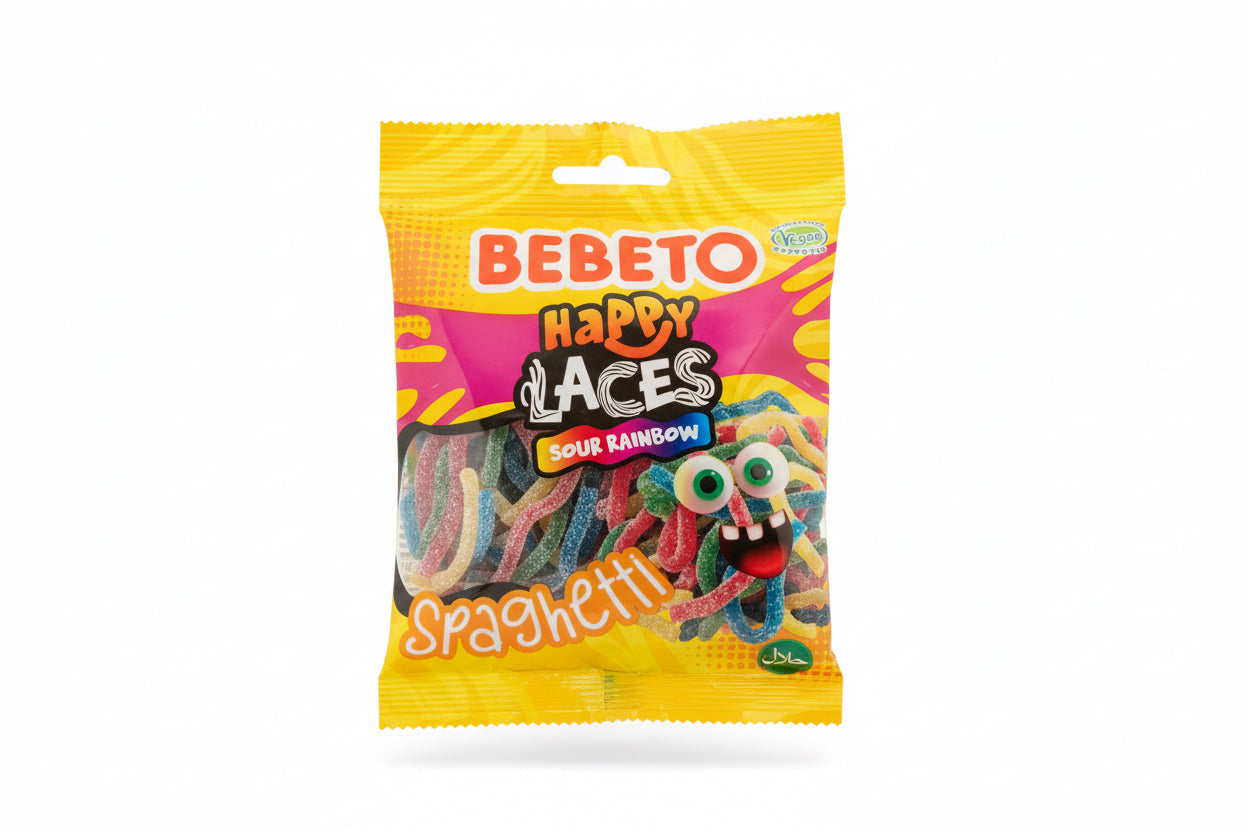 Bebeto - Happy Laces Sour Rainbow Spaghetti Syrlig - 80g