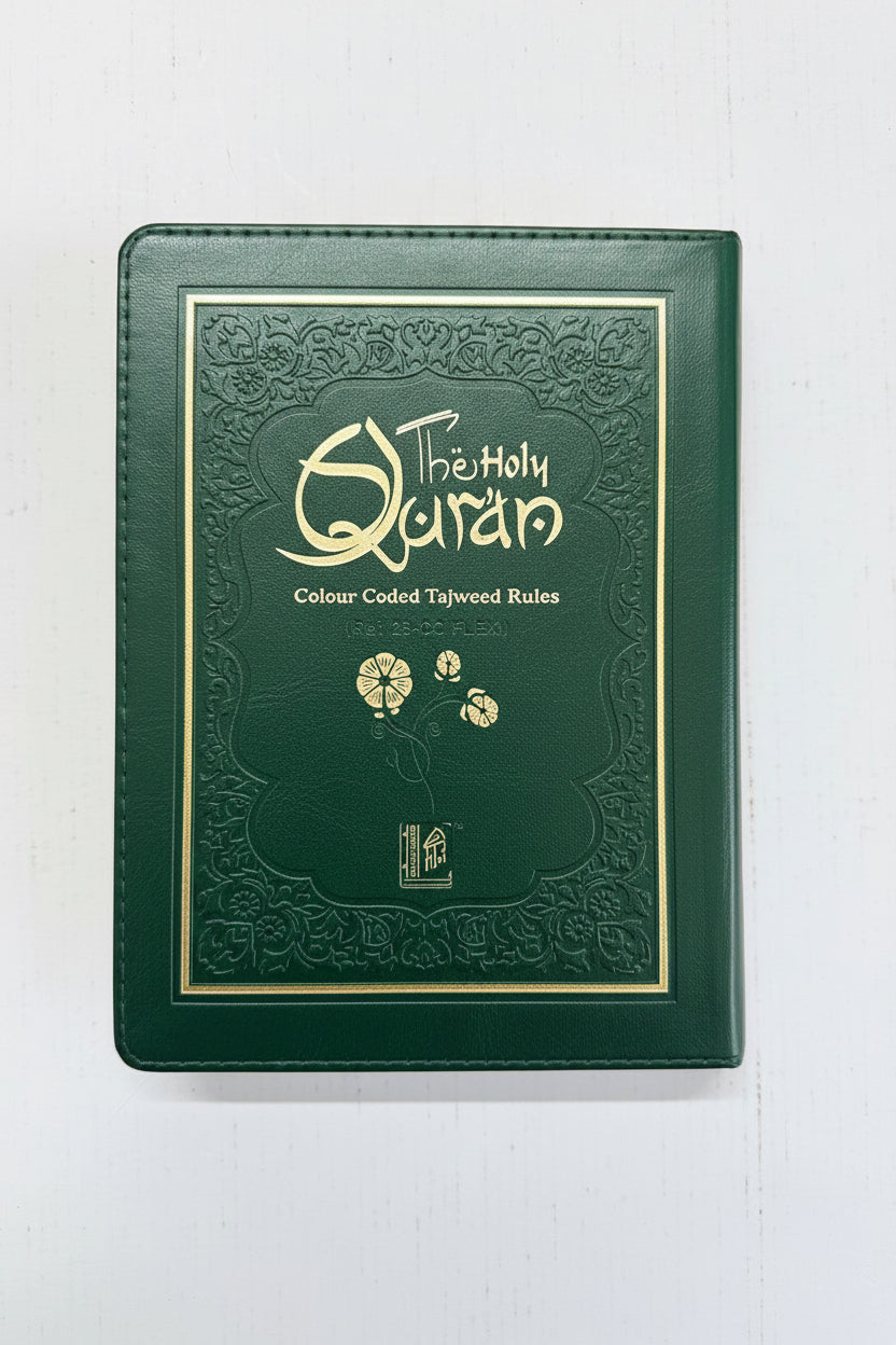 The holy Quran with colour coded manzils 23cc flexi cover | Indopak | 13 linier | Grøn