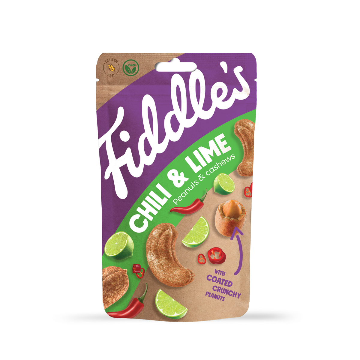 Fiddles | Chili Lime Peanuts og Cashews | 70g | Vegan | Gluten Free