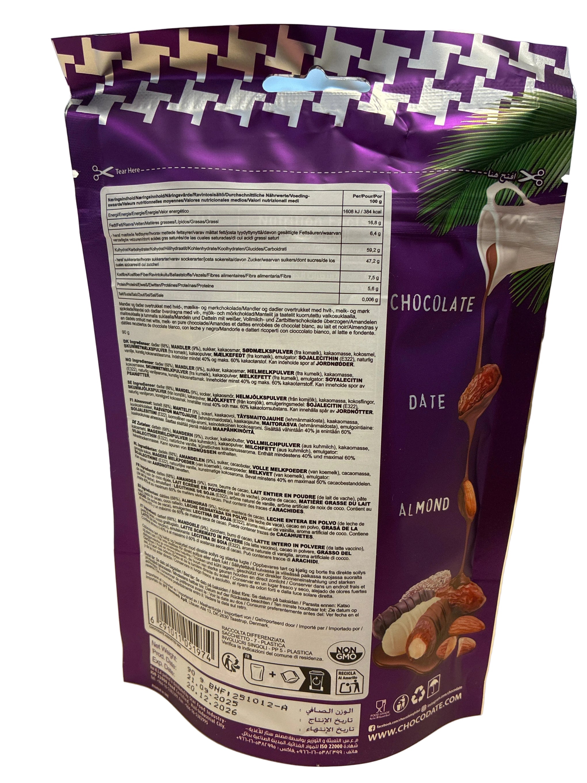 CHOCODATE | assorted | Blandede chokolade dadler m mandler | 90 g