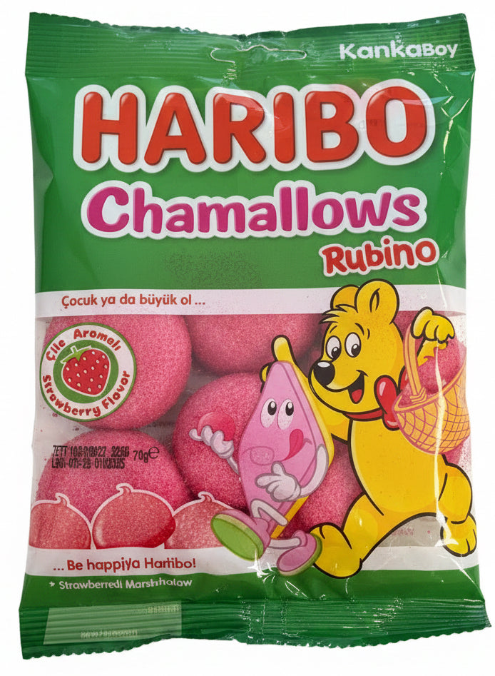 Haribo - Chamallows Rubino |skumfiduser med Strawberry Jordbær støv 70g
