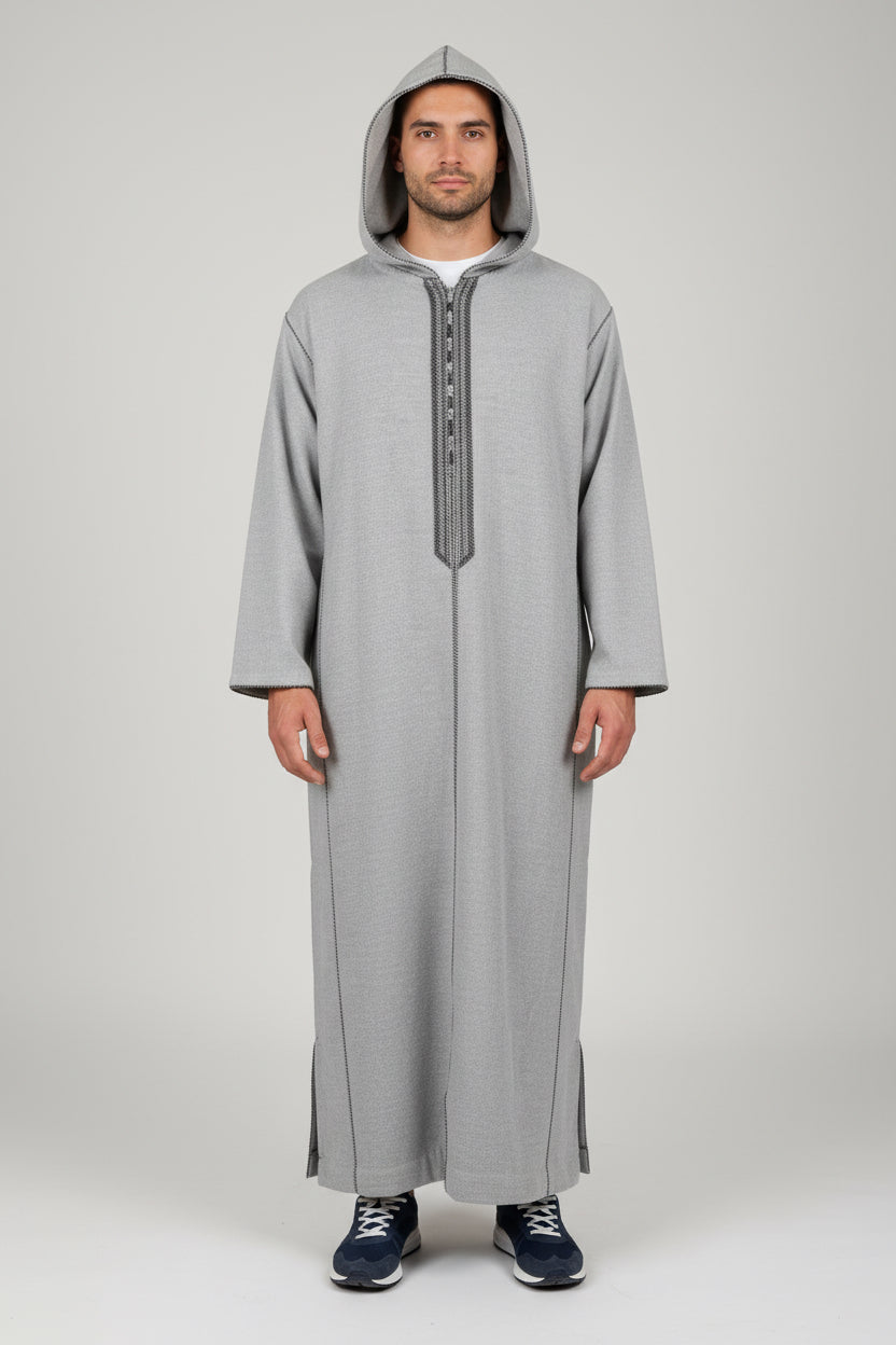 Thobe Jubbah | Lys Grå | Tyk fleece kvalitet med hætte