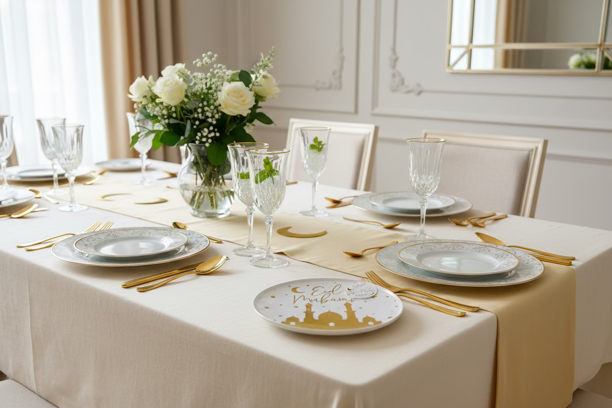 Eid Mubarak pap tallerken 26cm - Guld Masjid