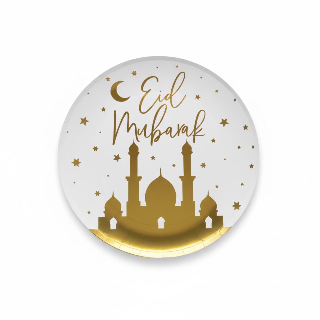 Eid Mubarak pap tallerken 26cm - Guld Masjid
