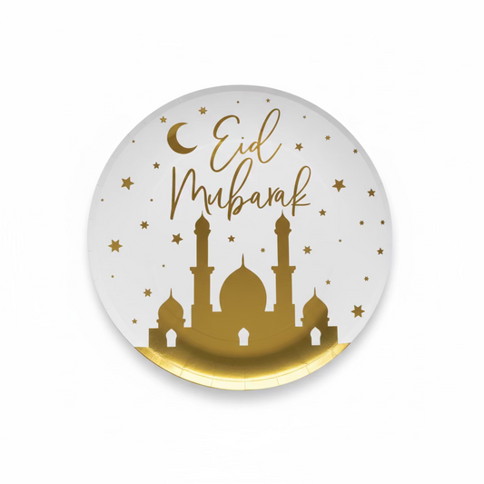 Eid Mubarak pap tallerken 26cm - Guld Masjid
