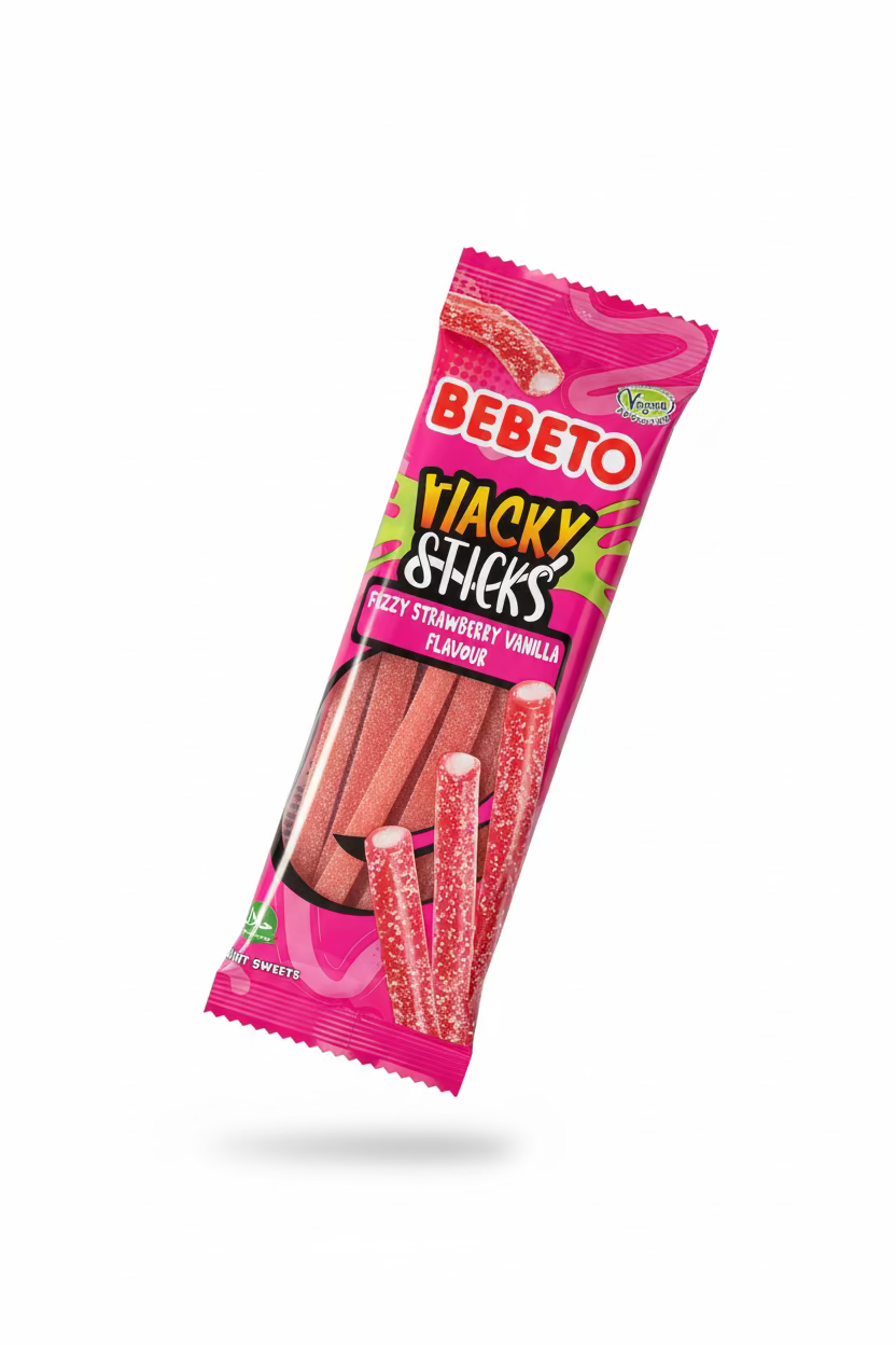 Bebeto Wacky Sticks - Fizzy Strawberry Vanilla 75g