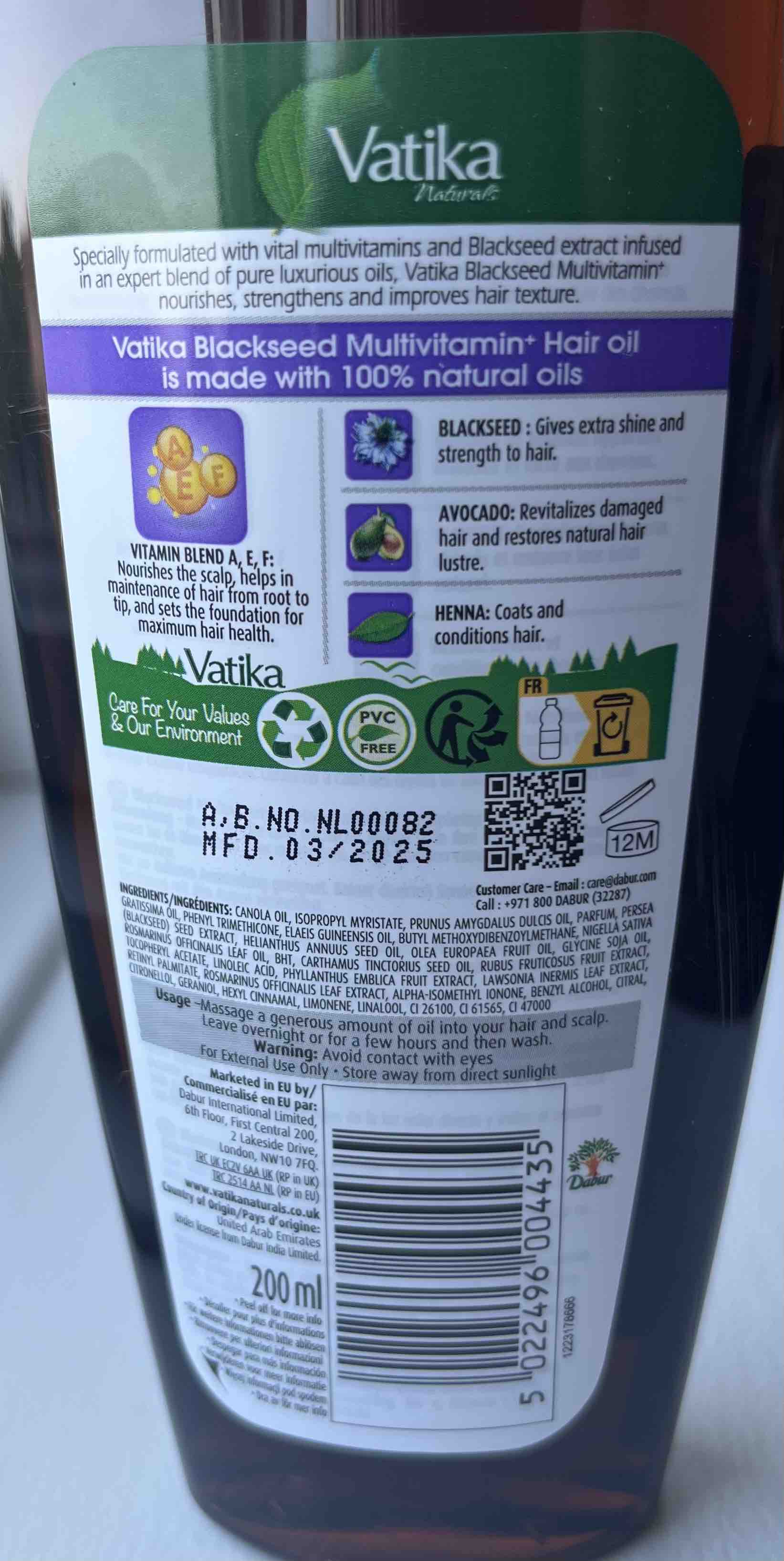 Vatika Naturals Multivitamin Blackseed Hair Oil Sorkommen hårolie - 200ml