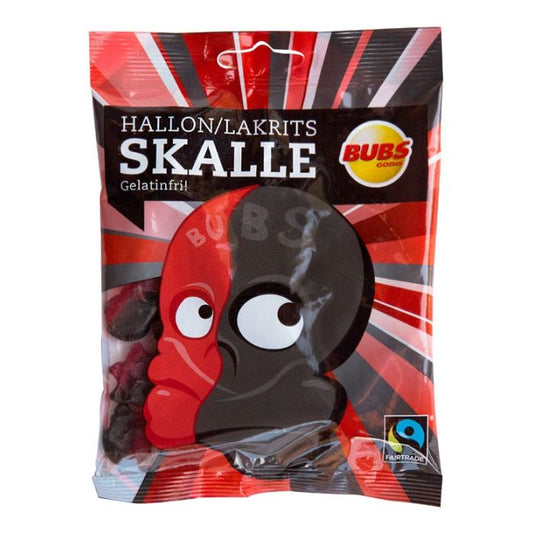 Bubs - Halal slik - Hindbær/lakrids vingummiskalle - Gelatinfri lakrids - 90g - kun naturlige ingredienser