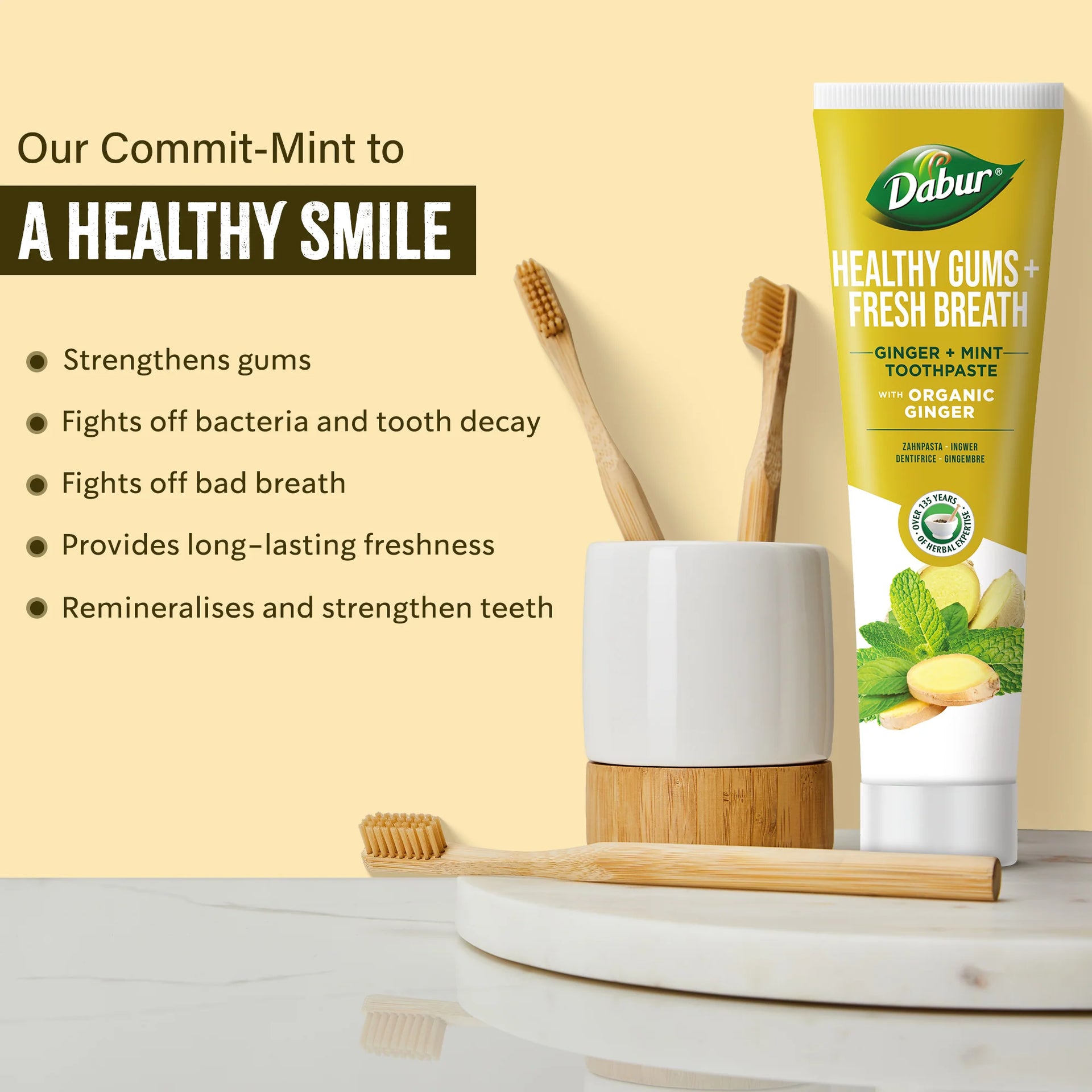 Dabur - Ginger and Mint Toothpaste - Ingefær og mynte tandpasta - 100ml
