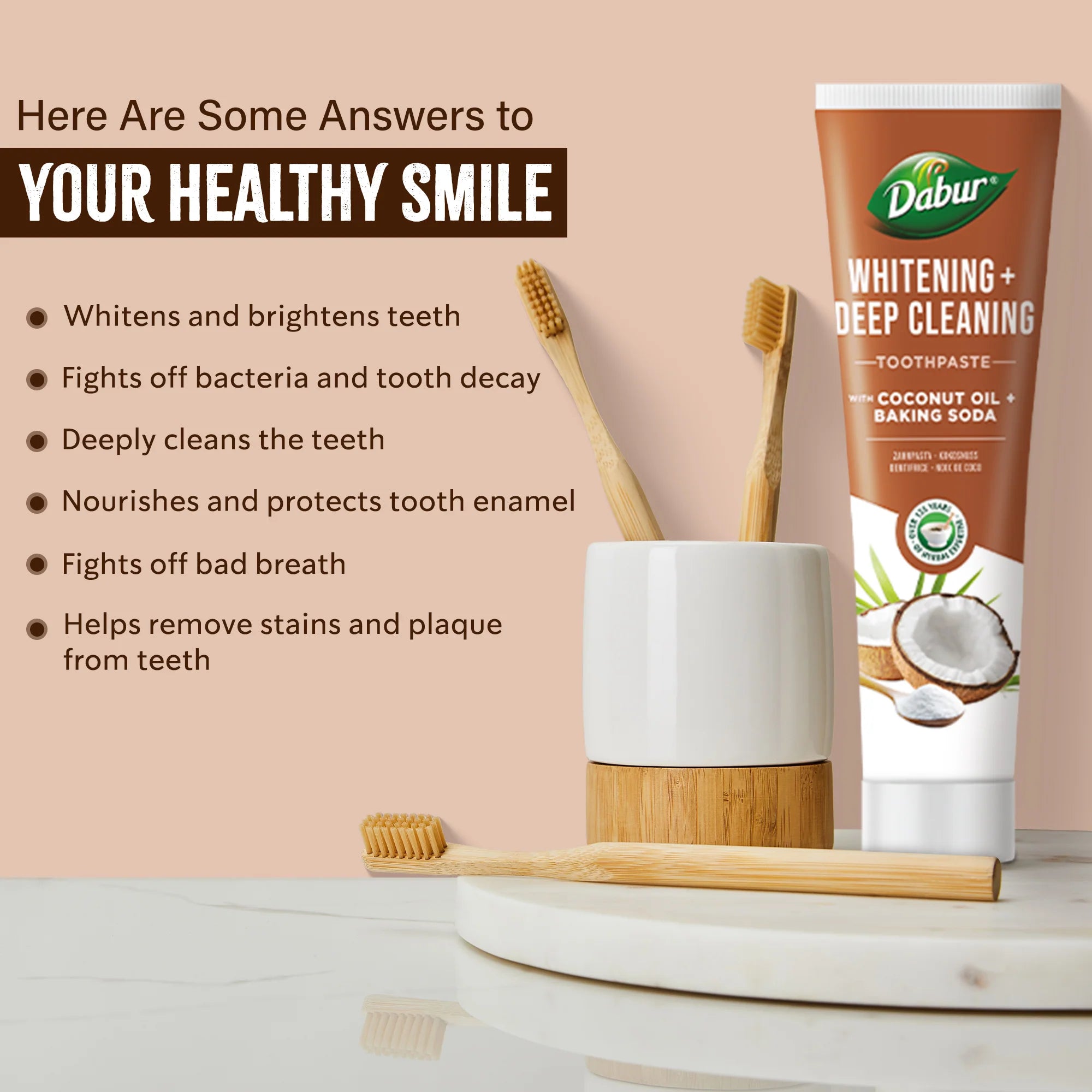 Dabur - Coconut and Baking Soda - Naturlig tandblegning - 100ml
