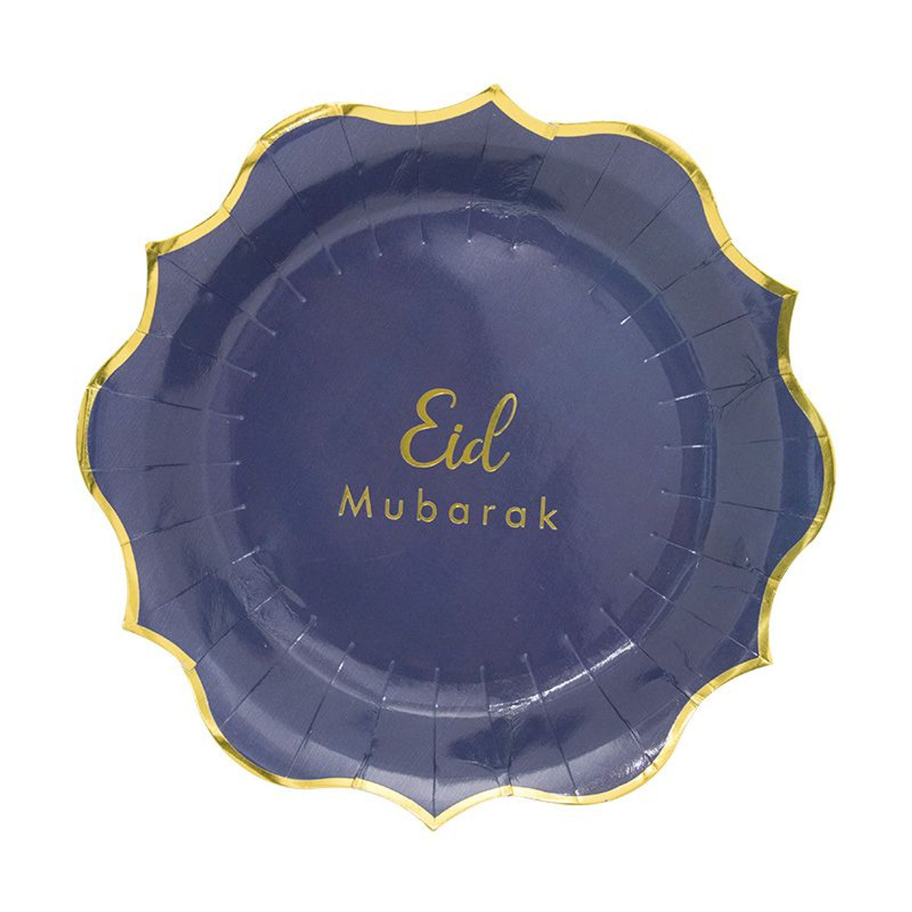 Eid Mubarak pap tallerkener - 8 stk blå-guld - 23cm
