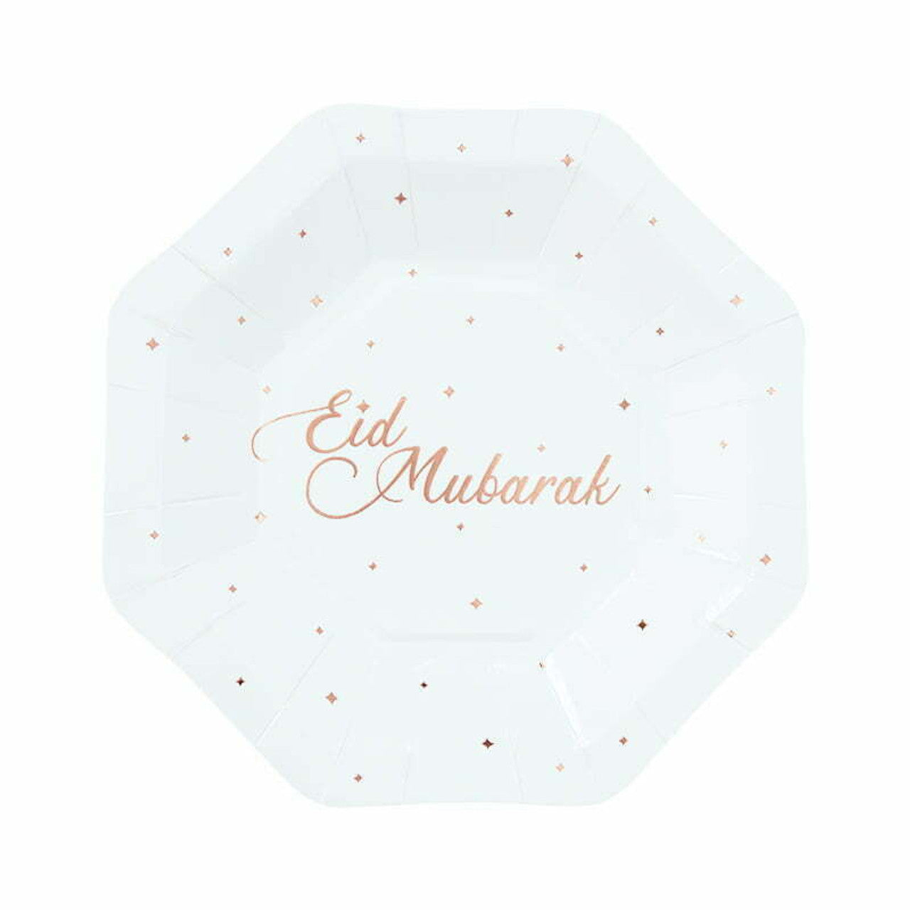 Eid Mubarak pap tallerkener - 8 stk hvid-guld-stjerner - 18cm