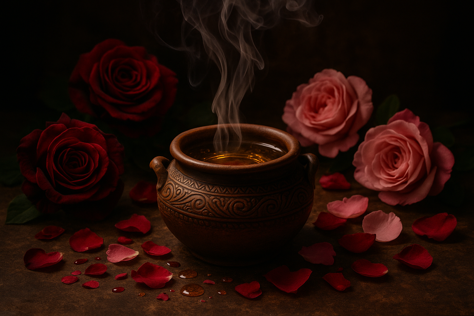 perfume clay pot oil roses roses smoke