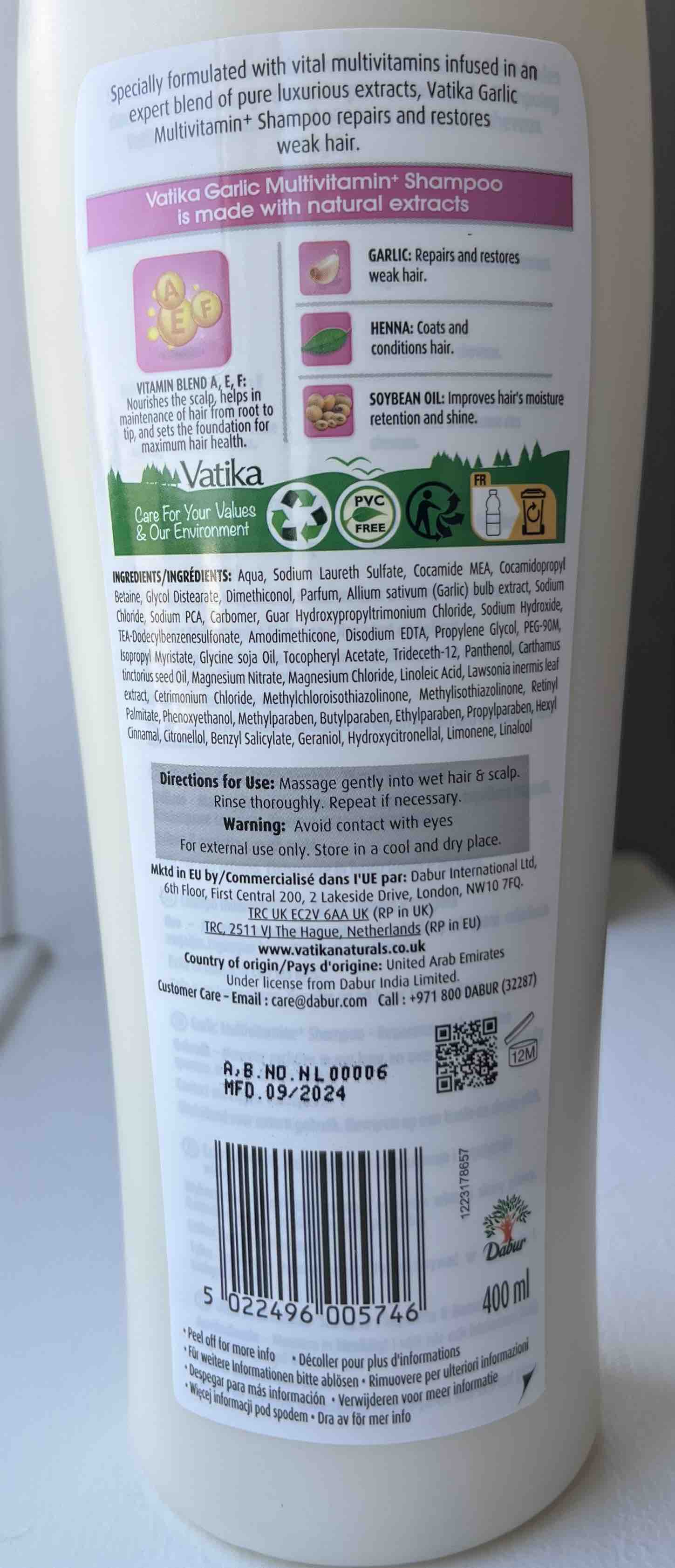 Vatika Garlic Multivitamin Repair & Restore Hvidløg Shampoo - 400ml