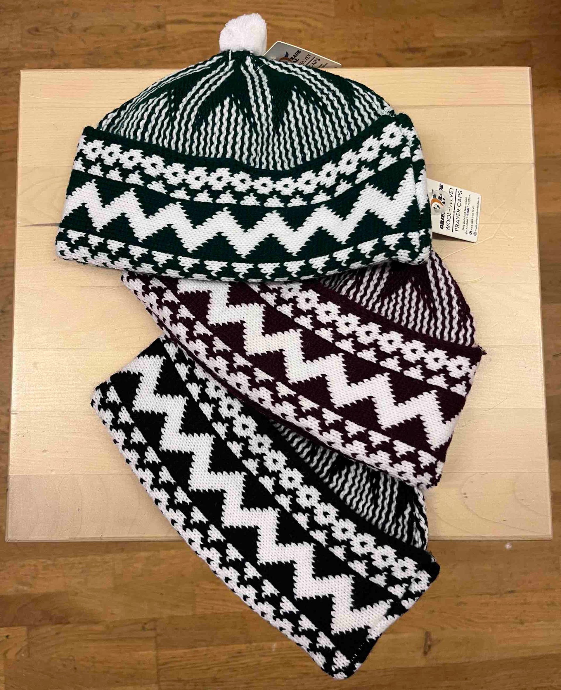 Tyk vinterhue uld - Blå - Grøn - Sort