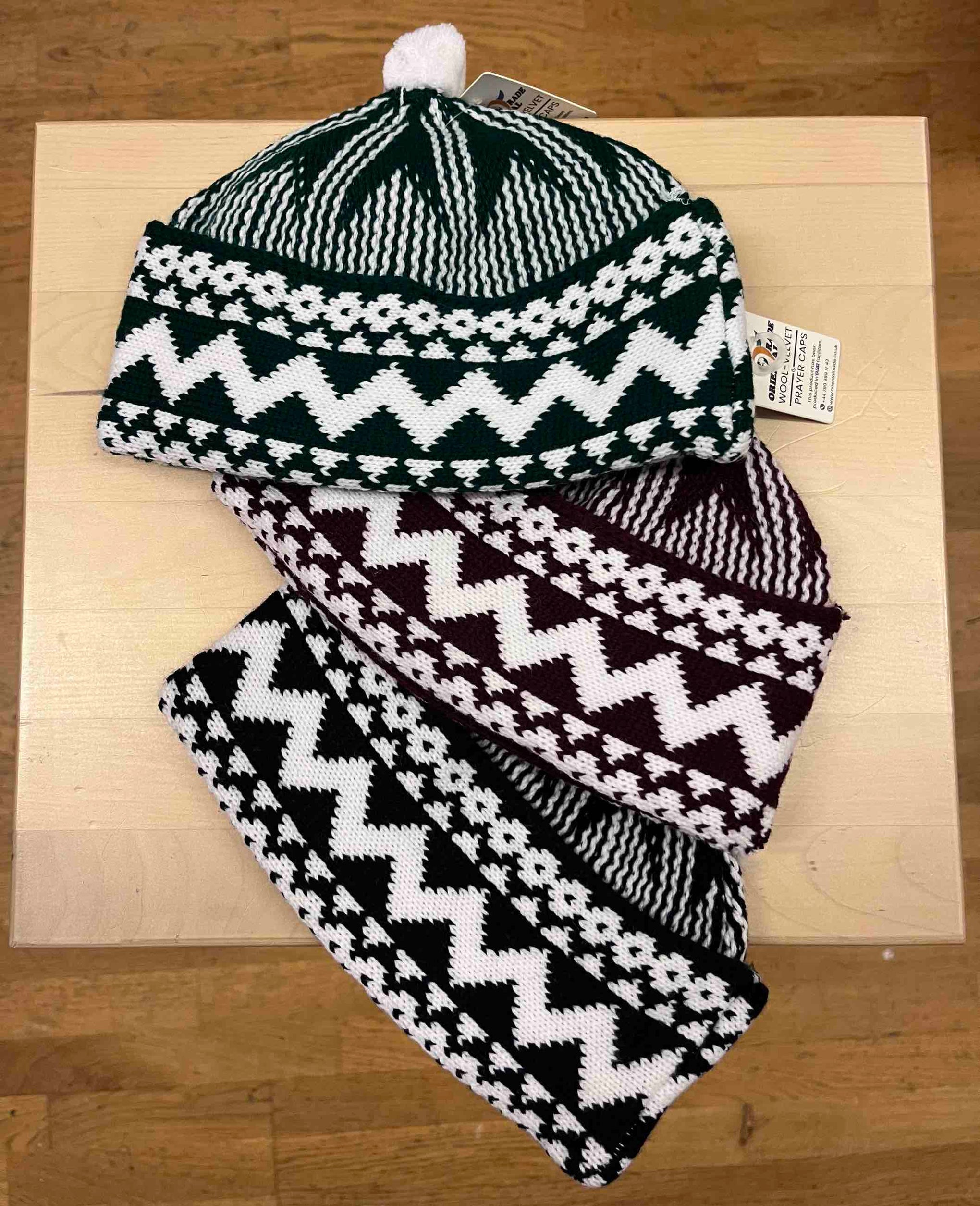 Tyk vinterhue uld - Blå - Grøn - Sort