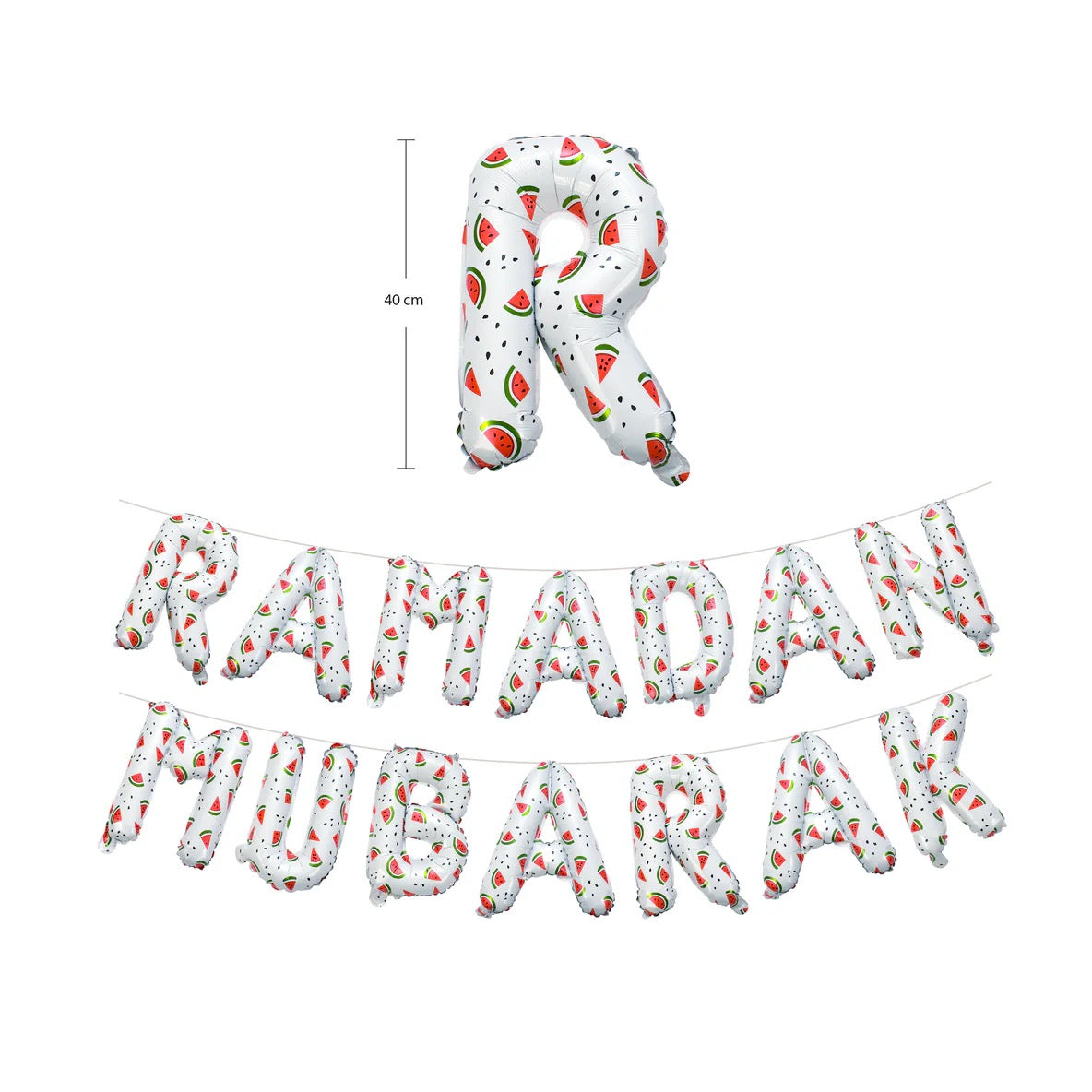 Vandmelon Ramadan Mubarak folieballon bogstaver i hvid