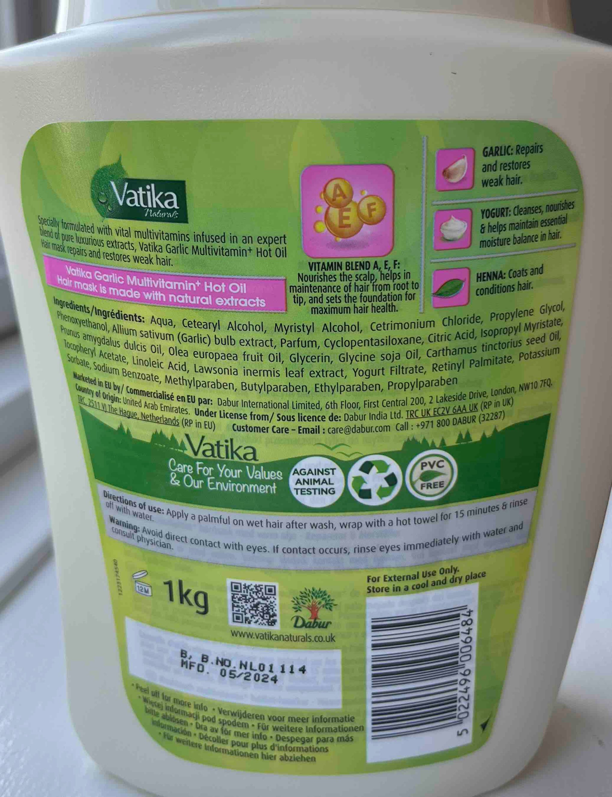 Vatika - Garlic Repair and Restore Natural Multivitamin+ - Hvidløgs hårmaske - 1kg