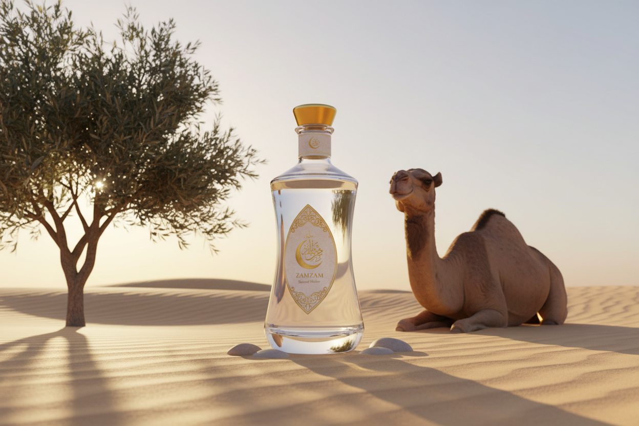 zamzam water glass bottle a camel olive tree