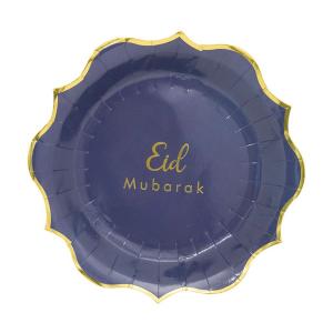 Eid Mubarak pap tallerkener - 8 stk bl-guld - 23cm