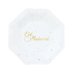 Eid Mubarak pap tallerkener - 8 stk hvid-guld - 18cm