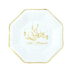 Eid Mubarak pap tallerkener - 8 stk hvid-guld - 23cm