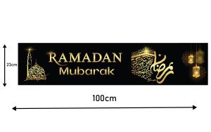 Ramadan Mubarak banner - sort guld - 100x23cm