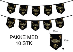 Ramadan Mubarak flag - 10 stk p snor - sort - 2.5m